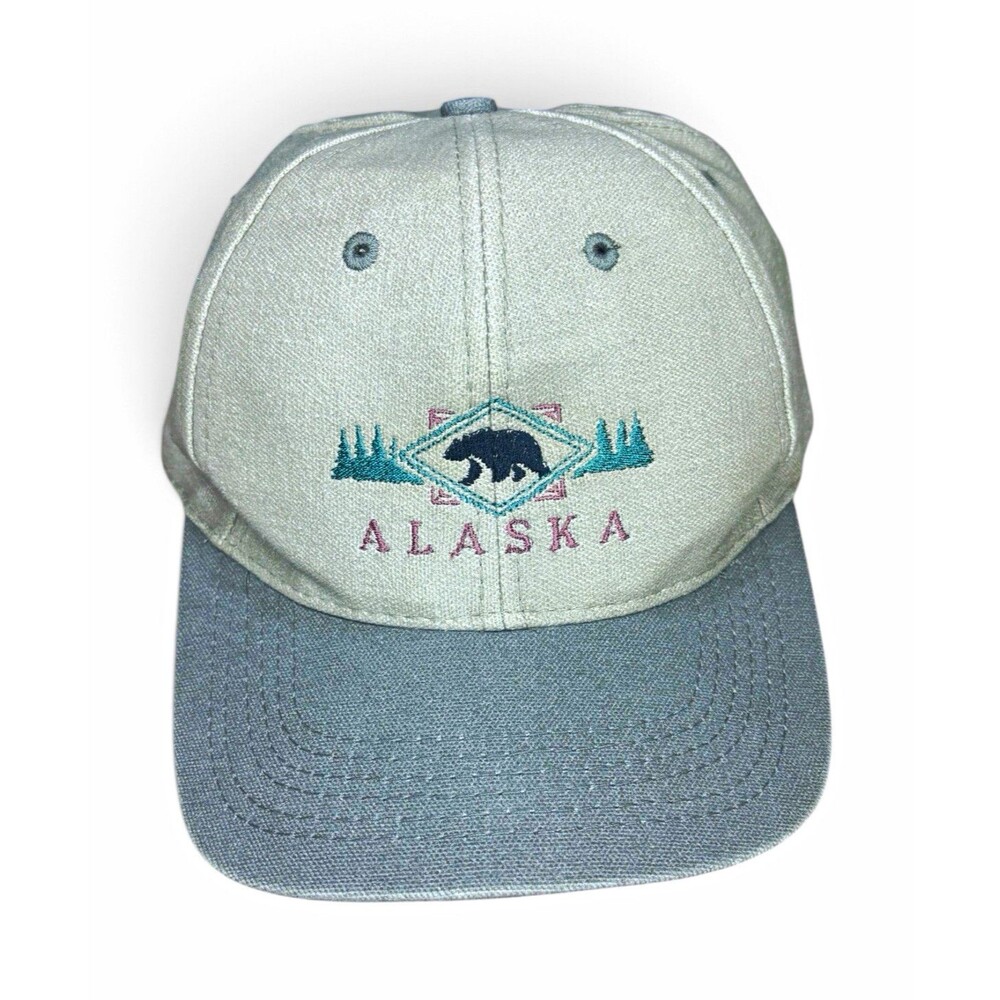 Vintage 90s Alaska Grizzly Bear ATT Headwear Earth Tone Strapback Hat Cap